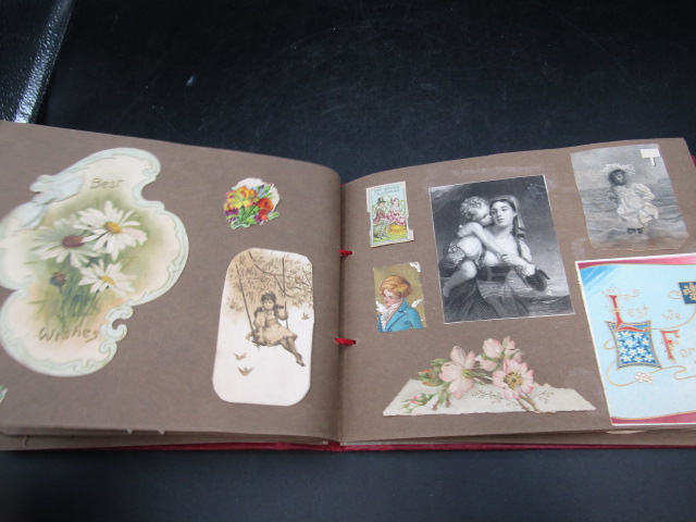 Victorian scrap book in red album 1880's - Image 11 of 18