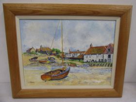 Gill Baguley oil on canvas of a Norfolk harbour 52x40cm