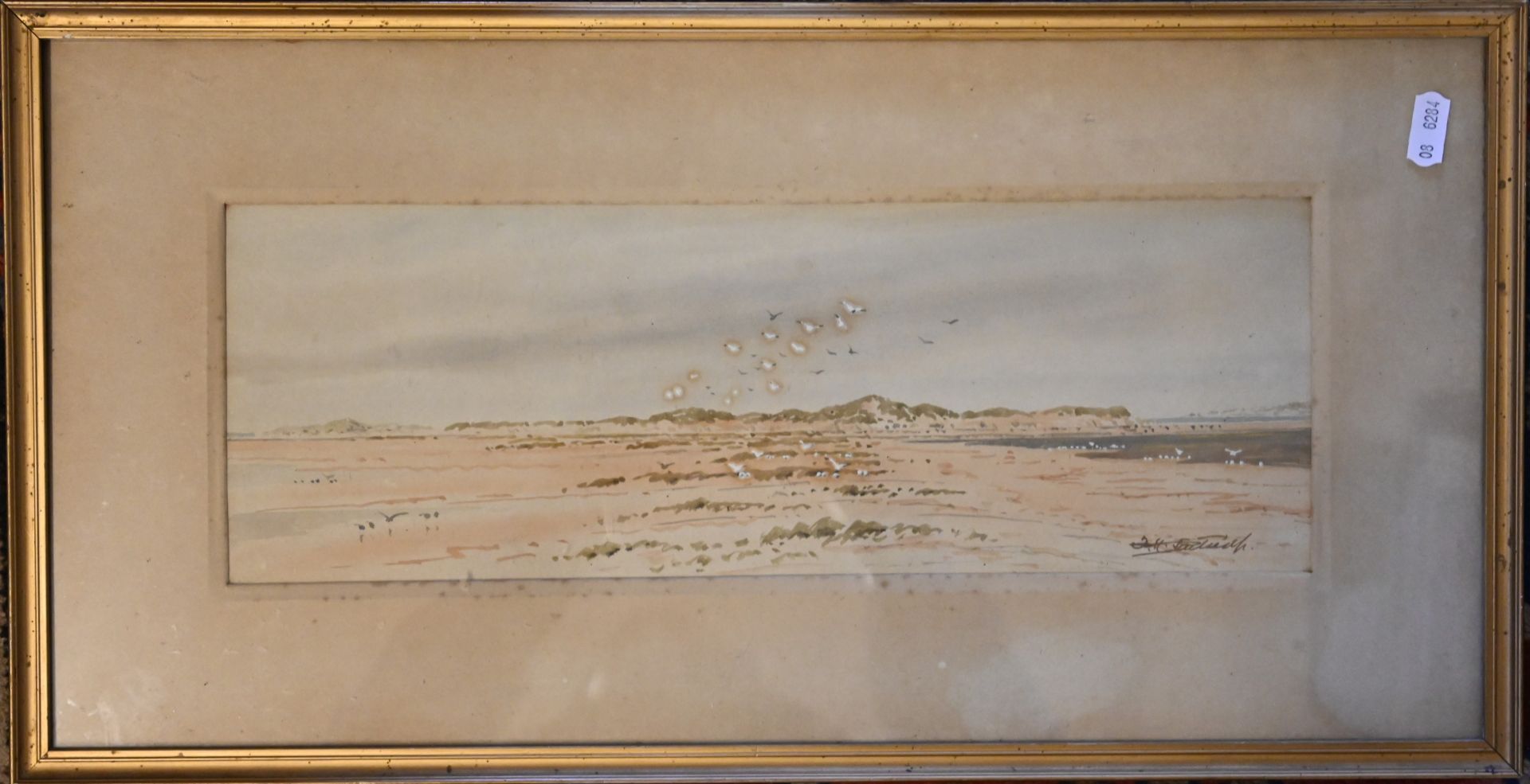 Frederick Henry Partridge (British, 1849-1929), Watercolour North Norfolk seascape depicting flock - Image 2 of 2