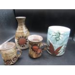 Briglin Pottery 2 vases, mug and milk jug