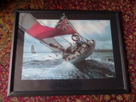 Velsheda yacht print, framed and glazed 66cm x 86cm approx