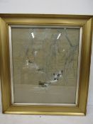 Late 19thC Oriental silk embroided picture of ducks, in a gilt frame 73x83cm