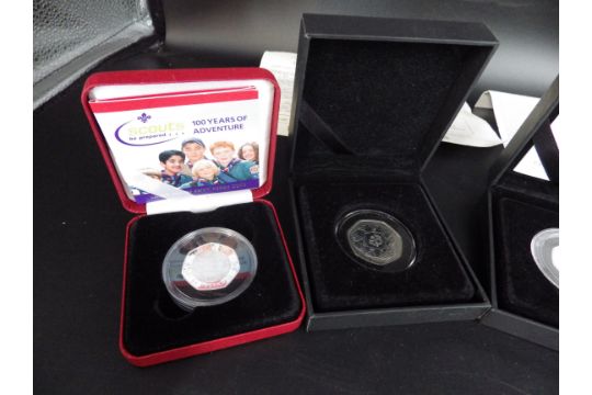 7 x silver proof coins - 50p scouting 2007 x 2, 50p Girlguiding 2010, 50p European community 1973, - Image 2 of 4