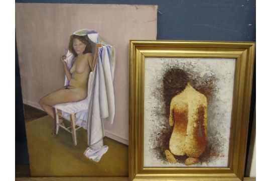 An Original nude textured oil signed Barton with cert on verso and one other - Image 1 of 2