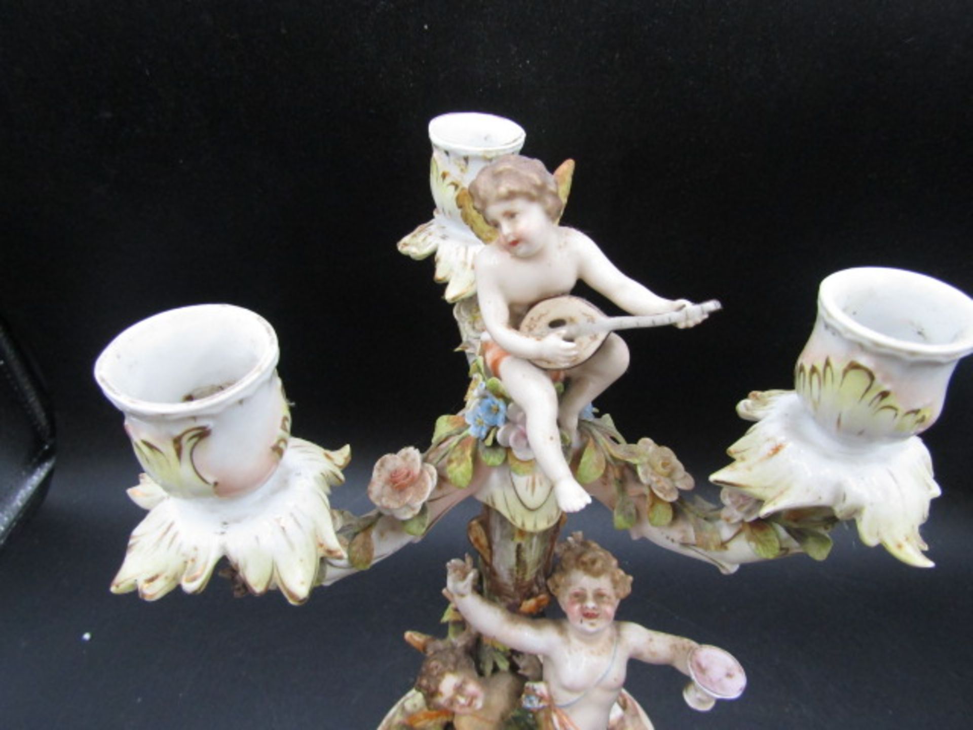 German 19thC Volkstead porcelain candlestick decorated with encrusted flowers and cherubs, good - Image 2 of 7