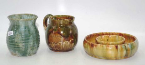 Three green John Campbell pottery vases/jug