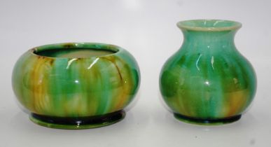 Two green McHugh pottery vases