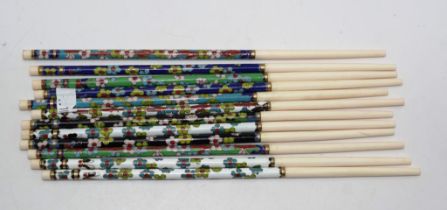 Six pairs of Chinese bone & cloisonne chopsticks