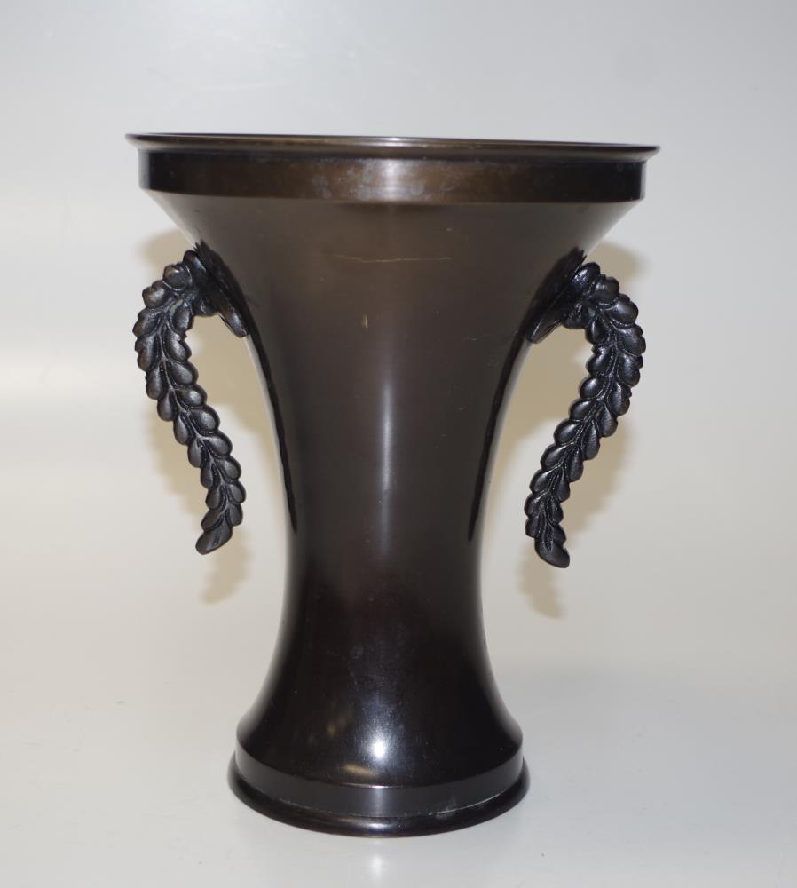 Japanese bronze twin handle vase - Image 2 of 3