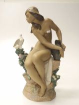 Large Lladro gres seated nude with dove