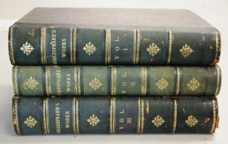 Three antique volumes 'The Works of Shakespeare'