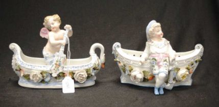 Two various French figural flower boat ornaments