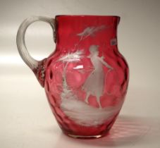 Mary Gregory ruby glass jug