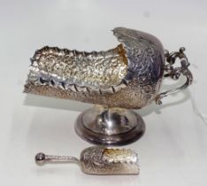 Victorian silver coal scuttle form sugar bowl