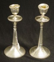 Pair George V sterling silver candlesticks