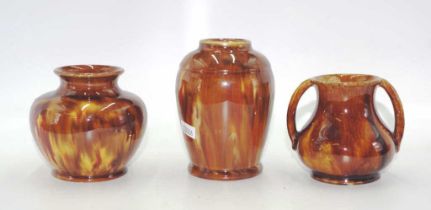 Three brown McHugh pottery vases