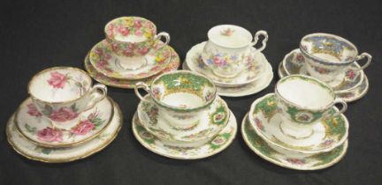 Six assorted English bone china trios