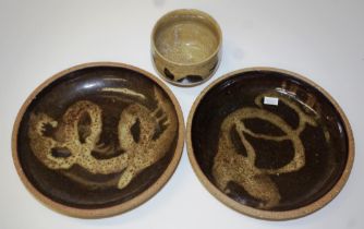 Pair Milton Moon Australian pottery serving plates