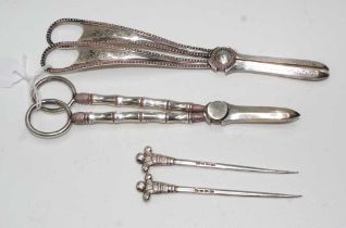 Two sets of silver plate grape scissors