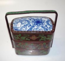 Chinese three tier lacquer ware food basket