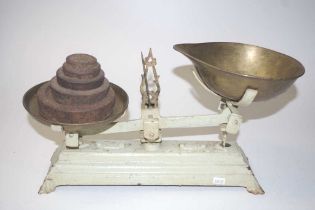 Set of vintage cast iron & brass kitchen scales