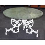 Cast aluminium and green marble table