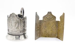 19th C. Orthodox icon & Soviet Metal tea