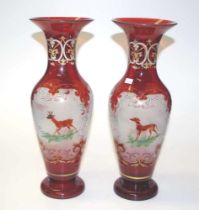 Pair of Victorian flash glass painted mantle vases