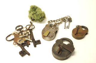 Three various vintage padlocks with keys
