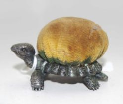 Large vintage silver metal turtle form pin cushion