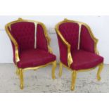 Pair of Louis style gilt wood Bergère armchairs