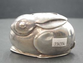 Danish silver plate rabbit form money box