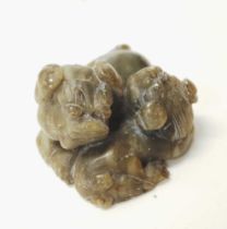 Chinese small carved stone temple dogs figure
