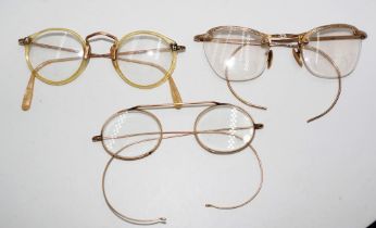 Three pairs of antique gold plated spectacles