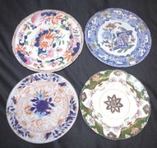 Four various early painted ironstone plates