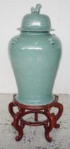 Large Chinese crackle celadon glaze pottery urn