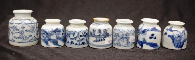Seven Chinese blue & white porcelain ink pots