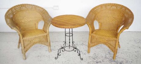 Pair of rattan armchairs & a table