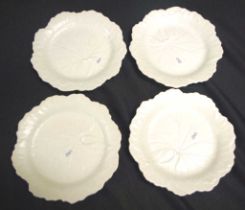 Four white Wedgwood Etruria leaf plates