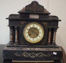 French slate & marble cased mantle clock