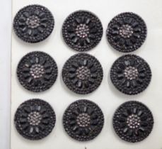 Nine Victorian black cut glass buttons
