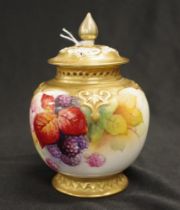 Royal Worcester hand painted pot pourri jar
