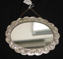 Vintage oval silver plated suspended mirror