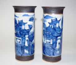 Pair of Chinese blue & white ceramic vases
