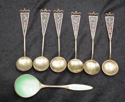 Set six silver gilt & enamel coffee spoons