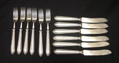 Cased set of six silver plate knives & forks