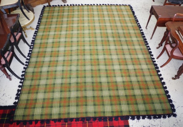 Scottish type green tartan rug