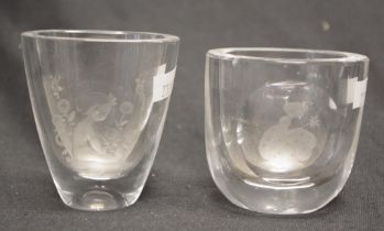 Two etched Kosta Boda posy vases