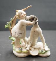 Young girl & dog signed Galle porcelain figurine