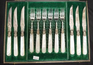 Mother of pearl handle & silver plate fruit set